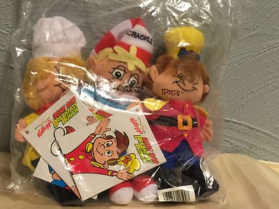 Kellogg's Snap Crackle Pop Breakfast Bunch Bean Bag Plush Dolls 7'' 1997 NEW NIP