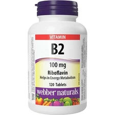 Webber Naturals B2 100 mg Riboflavin Energy Metabolism Circulation 120 pcs NEW