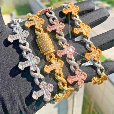IXDEAXLY Geometric Stainless Steel Bracelet For Women & Men - Cross, Heart & Triangle Charm Link Chain, Hip Hop Style