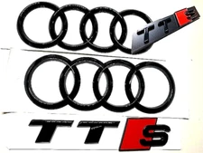 MK3 Audi TTS Gloss Black Badge Set Front Rear Rings Grille Badge + Boot Emblem