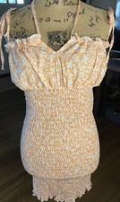 NWT CBR mini orange dress Small spaghetti strap neck & shoulder Ruched stretchy