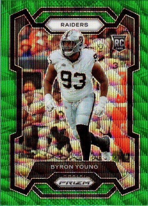 Byron Young 2023 Prizm Green Wave Rookie Card #355 - Raiders