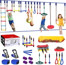 2X65 FT Ninja Warrior Obstacle Course for Kids with 13 Ninja Accessories - 600Lb