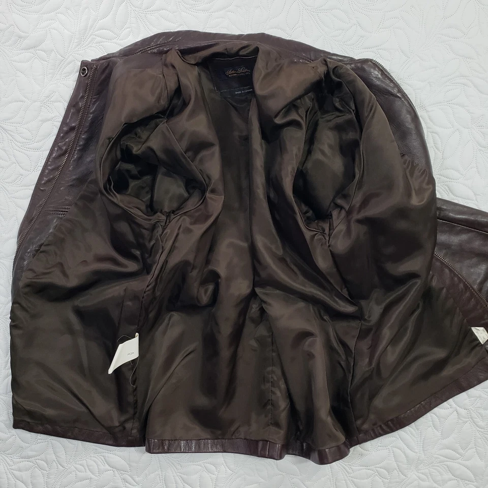 Chaqueta de cuero suave Brooks Brothers para mujer pequeña marrón con cremallera bolsillos con cuello Foto 4 de 4