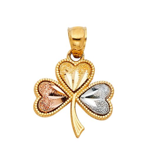 14K Tri Color Gold Heart Clover Pendant - Picture 1 of 4
