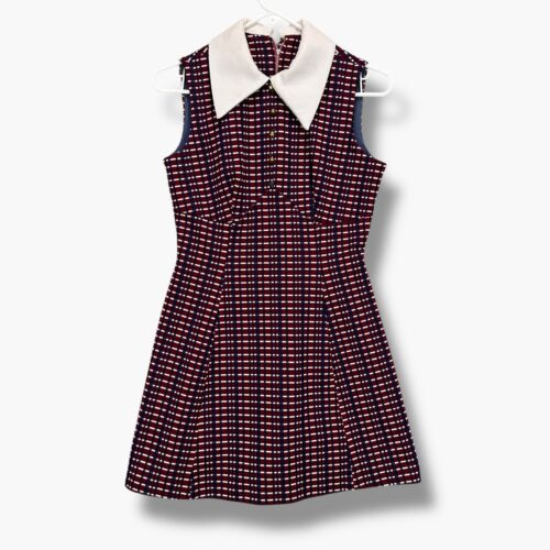 Vintage 60s Mini Dress Womens Small Mod Collar Babydoll Kidcore Striped Maroon - Picture 18 of 18