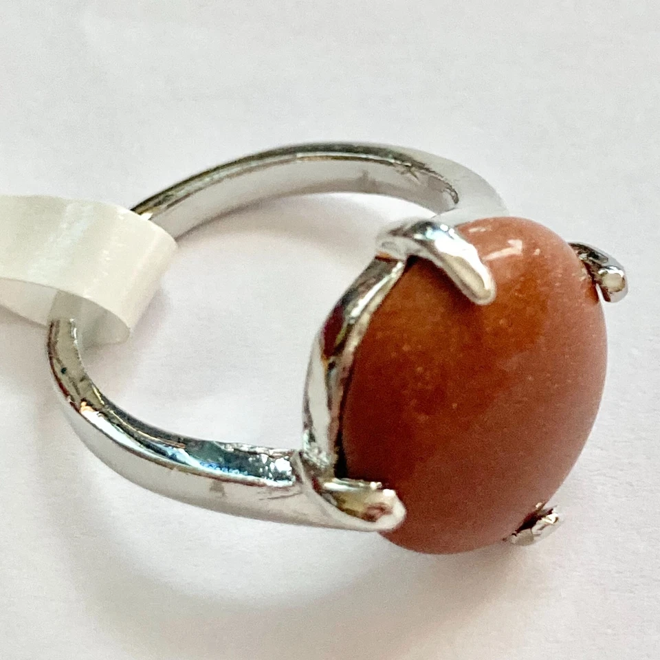 Anel semiprecioso vintage folheado a prata tamanho 6 7 pedra de cobre marrom - Imagem 3 de 4