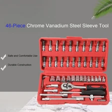 46Pcs 1/4" Mechanics Tool Set Socket Ratchet Wrench Set Car Repair Tool W/Box