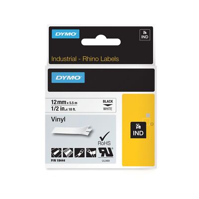 Dymo Rhino Schriftband Vinyl 12mm x 5,5m schwarz / weiß Beschriftungsband 18444