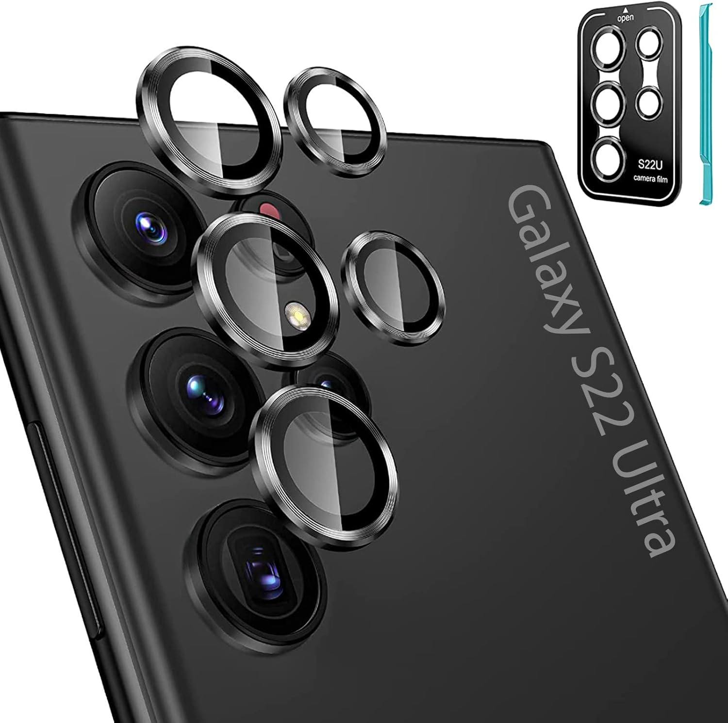 Samsung Galaxy S22 Ultra Camera Lens Protector, Phantom Black, 3+2 Pcs