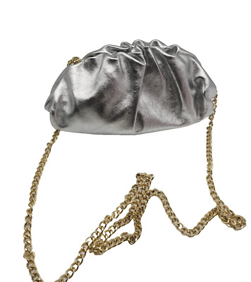 Mini Tasche Damen Mädchen Clutch Pasticcino Silber Echtleder mit Schultergurt