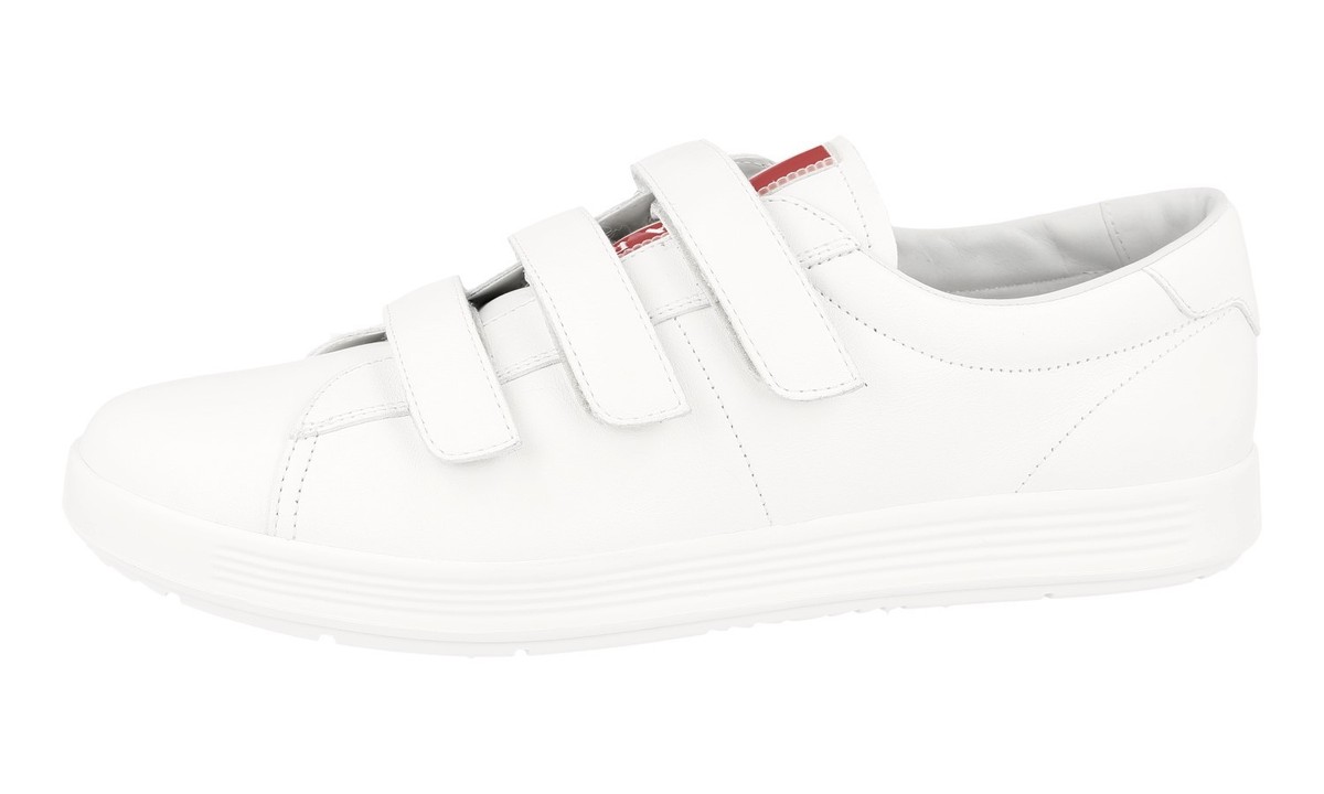 PRADA Leather HOOK + LOOP Sneakers 4P2985 White RED STRIPE