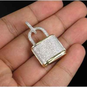 Lock Shape Men's Pendant 2 Ct REAL Moissanite Pendant 14k Yellow Gold Plated