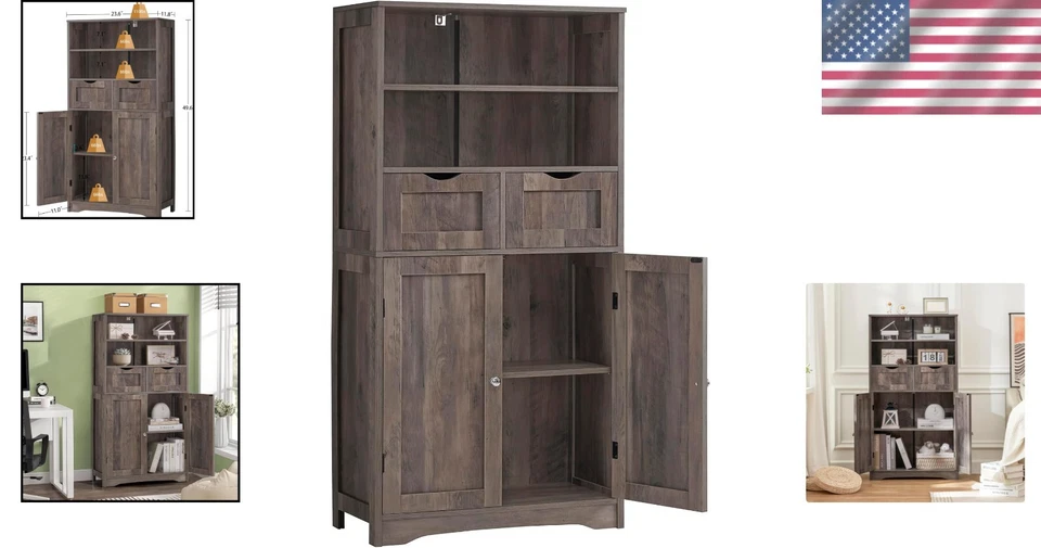 Sturdy 2-Drawer Storage Cabinet with Adjustable Shelf for Entryway & Kitchen Use - Image 2 of 4