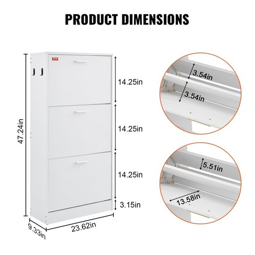 Shoe Storage Cabinet 3 Flip Drawers Space Saving Organizer Entryway Durable New - Picture 4 of 9