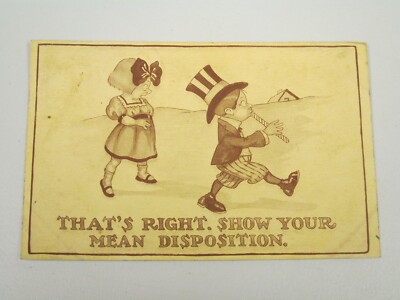 J848 Postcard Girl talking smack to little boy show your mean disposition