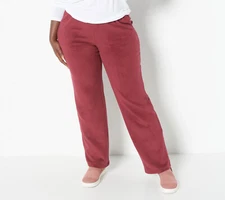 NEW Denim & Co. XL Comfort Zone Dream Fleece Full-Length Pants in Wine QVC 6893