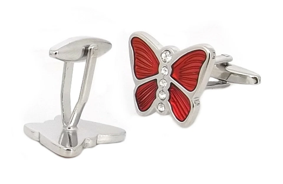 Gemelos Mariposa Roja con Cristal de Swarovski Personalizados Hombre Regalo Gemelos Foto 3 de 4