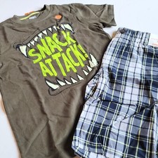 Gymboree Boys 7 Desert Explorer Snack Attack Shark Tee Plaid Shorts Set NWT