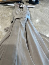 Vera Wang Stone Stone Beige  V Neck Wrapped Bodice Ruffles  Dress Size 10