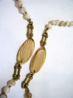 Vintage 60s Miriam Haskell Natural Banded Agate 30” Necklace Lucite & Gold Links