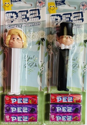 BRIDE (Blonde Hair) & GROOM - PEZ Dispensers - Cake Topper-Gift-Collectible (US)