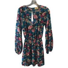 Show me your mumu dress women S floral blue pink V-neck kneelength semi sheer