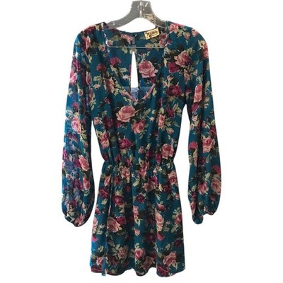 Show me your mumu dress women S floral blue pink V-neck kneelength semi sheer