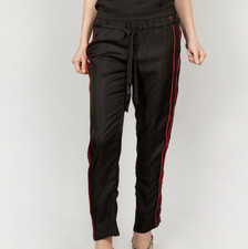 NWT 295 The Kooples Women's Silk  Red Piping Details Black Trousers -Sz Small