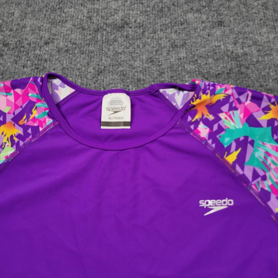 Camisa Speedo Niñas XL Púrpura UV 50+ Bloquear la Quemadura Protector Erupción Nadar Manga Corta Foto 2 de 4