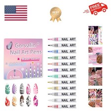 12 Colors Nail Art Pens, 3D Quick Dry Nail Point Graffiti Dotting Liner Pen S...
