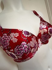 Vintage Y2K Victoria's Secret Second Skin Satin Unlined Bra 36C Red Floral EUC