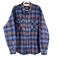 Sugar River Sherpa Lined Shacket Mens 2X Blue Plaid Outdoors Gorpcore Thick Cozy
