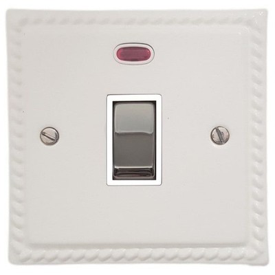 G&H MW226-PC Monarch Roped Matt White 1 Gang 20 Amp Double Pole Switch & Neon