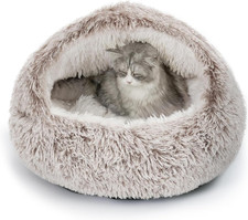 Plush Hooded Cat Bed, Calming Nest, Self-Warming Cave, Cozy Pod for Indoor Cats