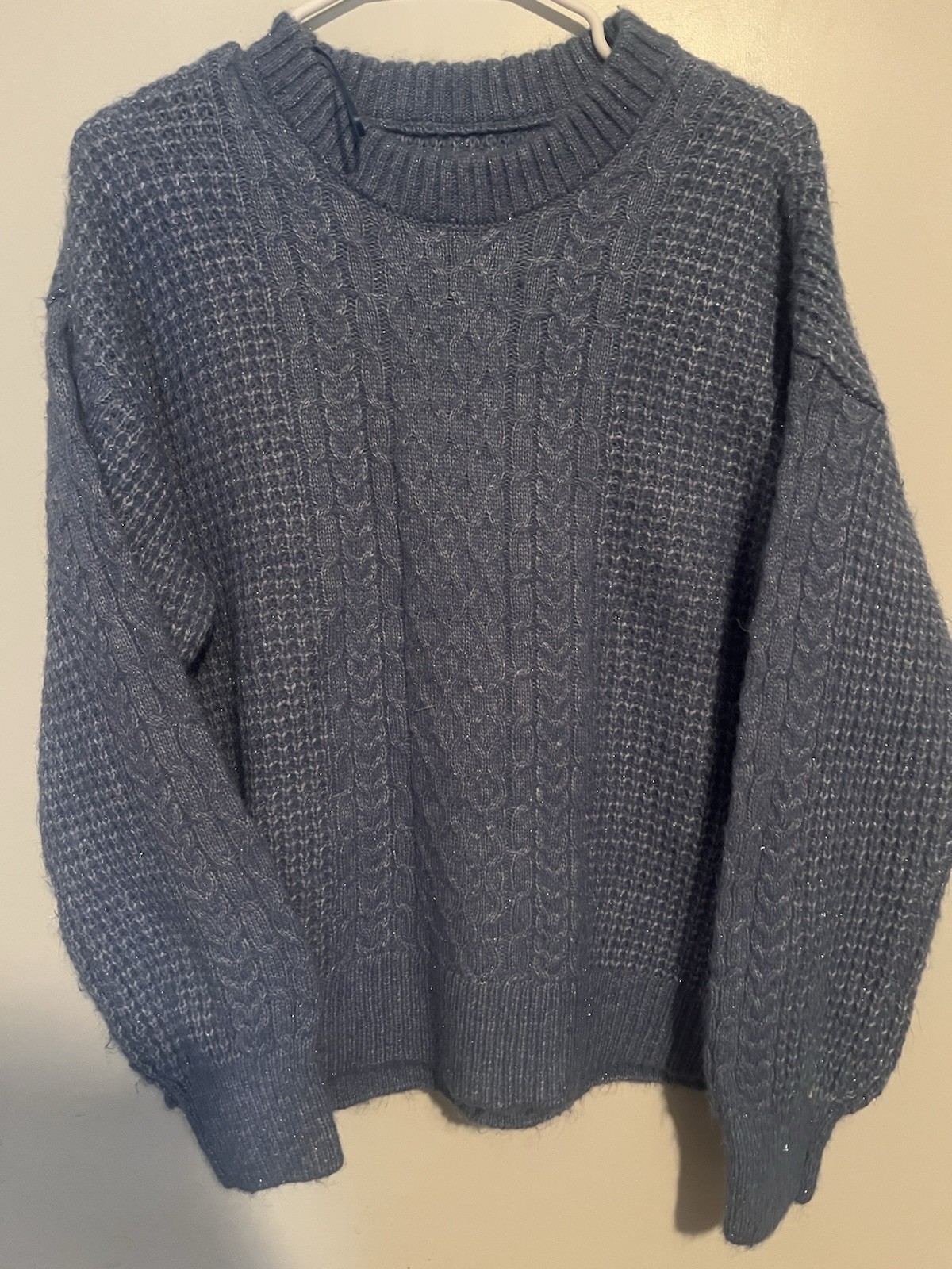 Lauren Conrad Blue Cable Knit Sweater With Metallic Thread Medium Cozy