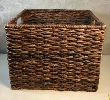 Woven Basket Crate Metal Frame Storage Drawer Cube Sturdy Organize BOHO 13x11x14