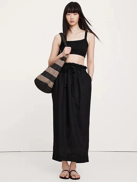 NWT Black Linen Midi Skirt Size Small By Banana Republic