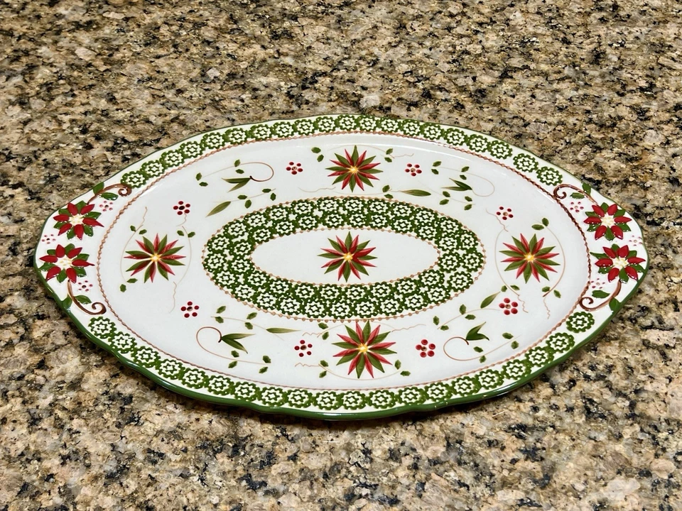 Рождественское блюдо Temptations Old World 18,5 дюйма овальная красно-зеленая праздничная посуда  - Изображение 4 из 4