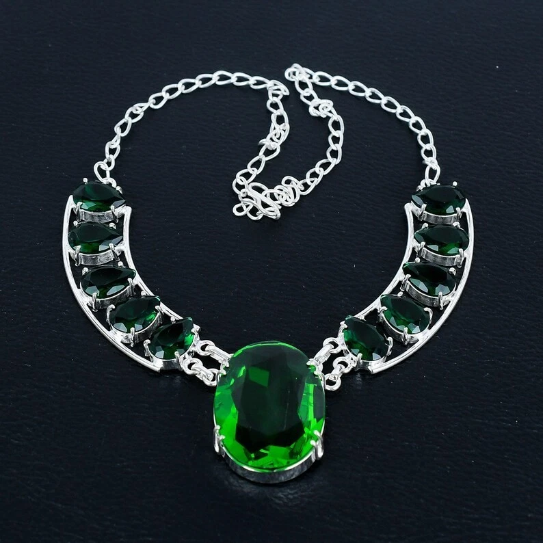 Chrome Diopside Gemstone Handmade 925 Sterling Silver Jewelry Necklace Sz-17-18" - Image 2 of 4