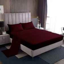 Casual Modern Style Sheet Set Kids Wine Red Color Sheets with Deep Pocket Fit...