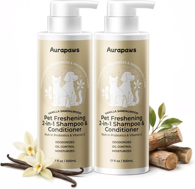 Dog Shampoo Conditioner Pack 2 Probiotic Deodorizing Skin Soothing 17oz, Vanilla