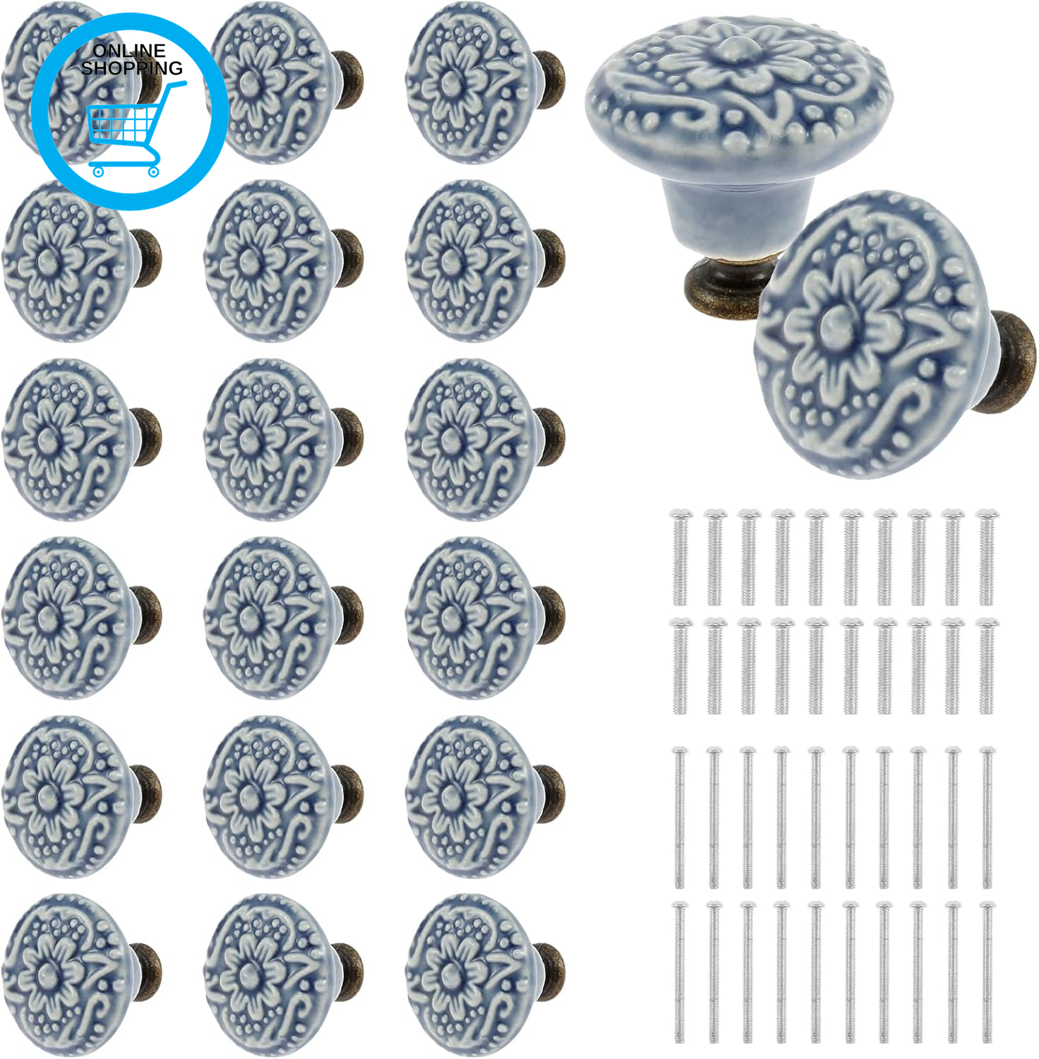 20Pcs Ceramic Pull Knobs Set Vintage Cabinet Knobs Decorative Kitchen Furniture