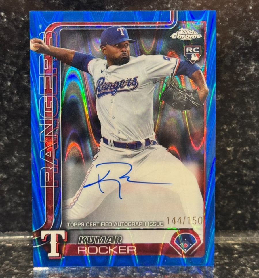 2025 Topps Chrome Kumar Rocker Auto Blue Raywave /150 Rookie - Rangers RC #RA-KR