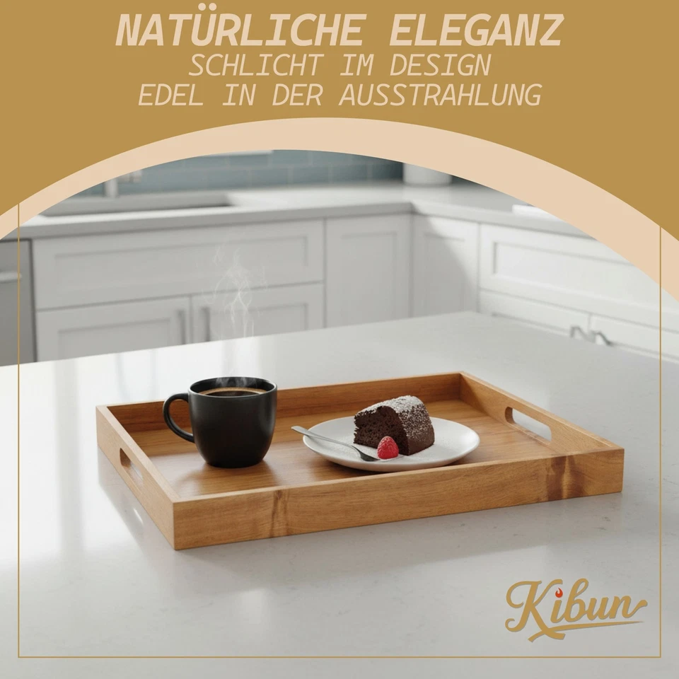 Serviertablett aus Holz 40x30 cm Frühstückstablett Servier & Deko Tablett Natur - Bild 3 von 4