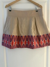Women’s Cotton Beige Geometric Tribal Print A-Line Pleated Mini Skirt Capture 14