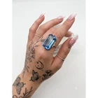 Vintage Sterling Silver Large Emerald Cut Blue Stone Adjustable Statement Ring