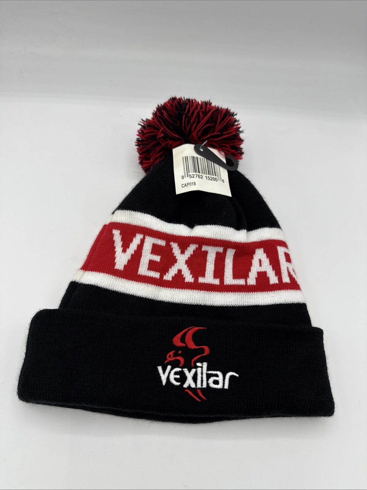 Vexilar Ice Fishing Cuffed Pom Beanie Winter Hat Red Black New With Tags