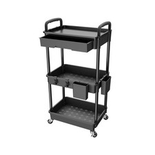 3 Tier Rolling Utility Cart with Drawer,Utility Cart Made of Multifunctional ...