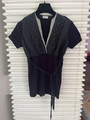Brunello Cucinelli Shirt Tunika M/L Baumwolle Lycra Dunkelblau Grau Luxus